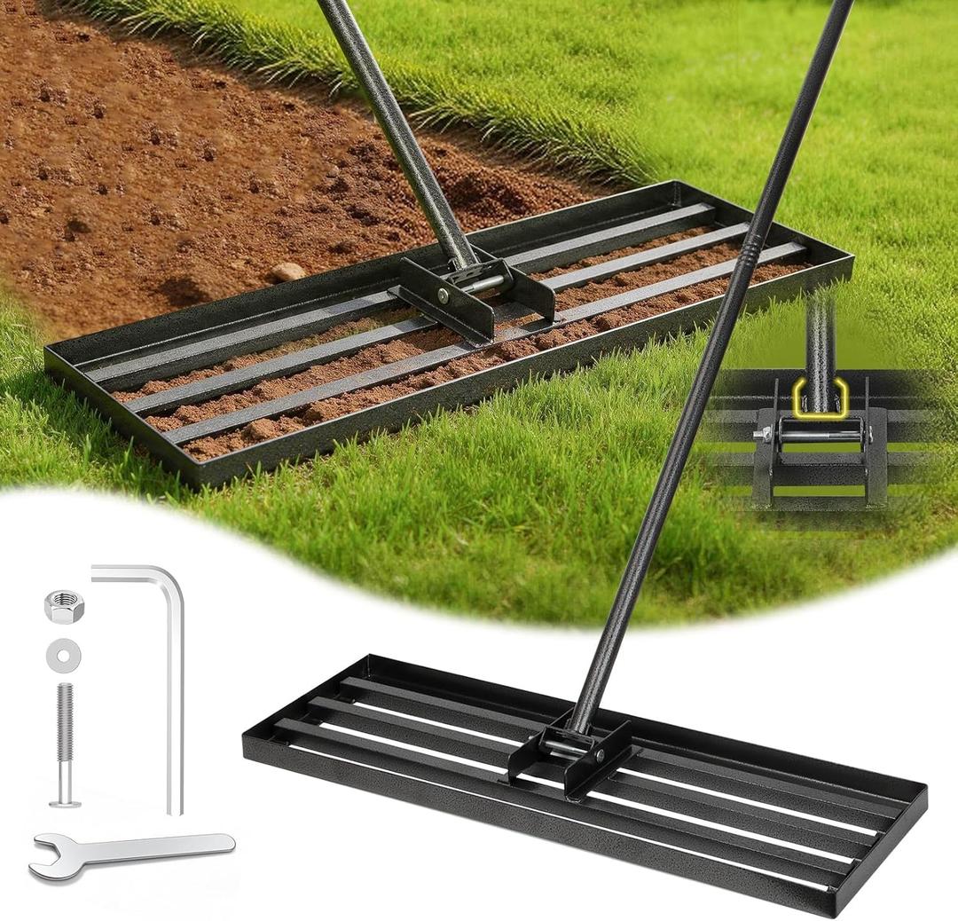 Lawn Leveling Rake for Soil,30x10 in Head,74 in Adjustable Handle