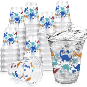 50 Pcs Dinosaur Cups 12 oz Disposable Plastic Cups Dino Tumbler for Dinosaur Birthday Party Supplies Decorations, Multi Color
