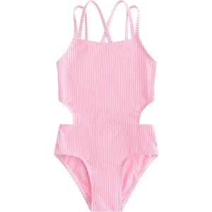 LIZENS One Piece Swimsuit Bathing Suit for Girls Cut Out Cute Girls' One-Piece Swimwear Criss Cross Spaghetti Strap Beachwear (6-7 Years, Pink)