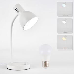 Metal Small White Desk Lamp,Adjustable Goose Neck Desk Lamps for Home Office Study Room Desks Bedroom Bedside Table Lamp with Free 7W LED Bulb,Eye-Caring Reading Lamps