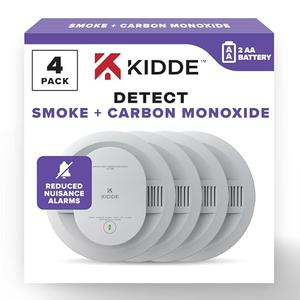 Kidde Smoke & Carbon Monoxide Detector, AA Battery Powered, LED Warning Light Indicators, 4 Pack