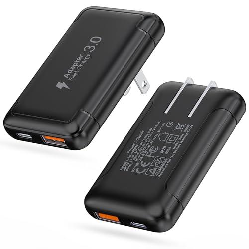 50W USB C Wall Charger Block, Flat Dual Port PD Fast Type C Charging Plug, Foldable & Slim Multiport Power Adapter Charging Brick for iPhone 17, 16, 15, 14, 13, iPad, AirPods, Samsung-Black