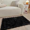 Black Rabbit Plush Area Rug for Bedroom Living Room Sofa,2'X3' Faux Fur Fluffy Shaggy Rectangular Square Rug for Kids Teen Girls Room,Furry Carpet Rug for Nursery Baby Room Decor for Teenage
