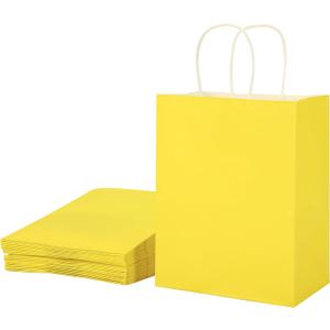 SUNCOLOR 25 Pack Yellow Gift Bags with Handles  8x4.5x10 Medium Bags for Shopping, Retail, DIY, Wedding, Party Favors & Special Occasions
