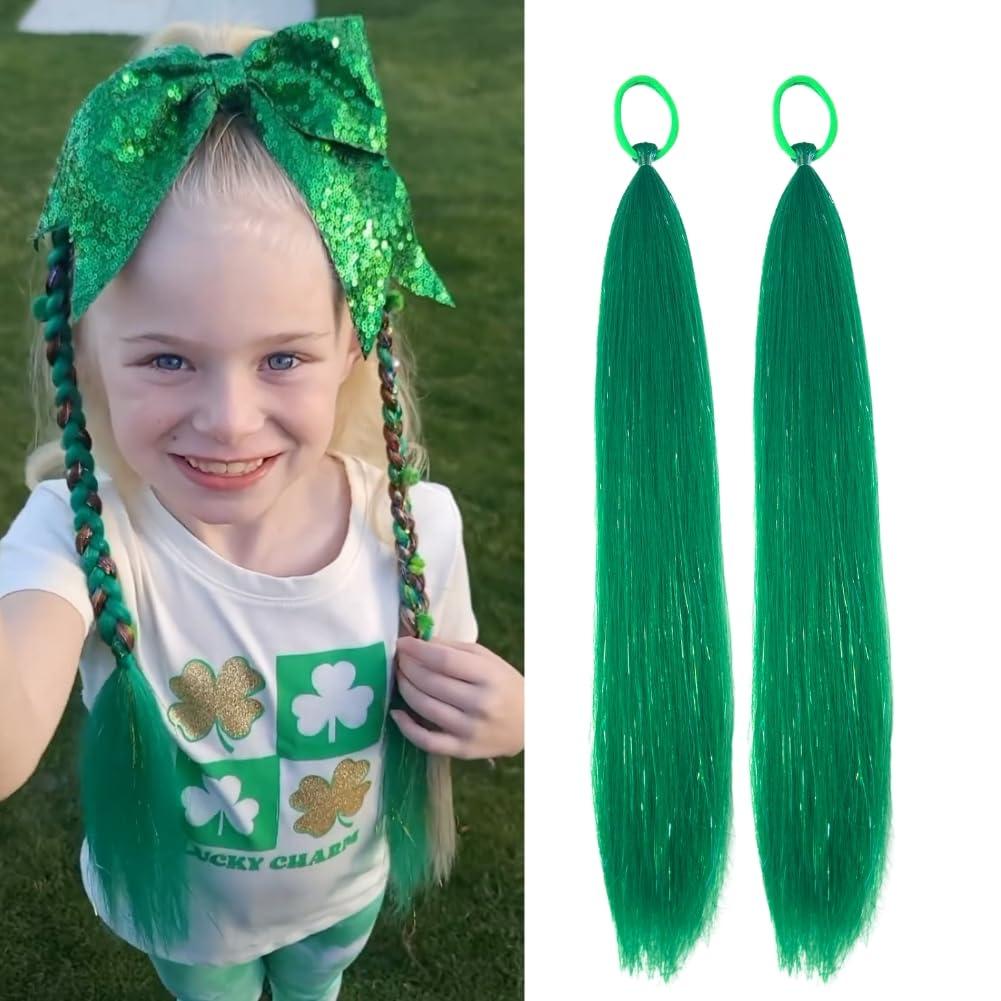 Dark Green Braiding Ponytail Hair for Women, Tinsel Extensions With Rubber Band Girls Accessories Daily Party Festival Halloween Rave Wacky Crazy Pony tail Hair Piece 20 inch