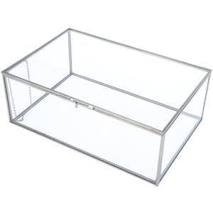 HighFree Vintage Glass Box with Lid - Clear Jewelry Glass Display Box Keepsake Box - Home Decor Decorative Box for Trinket Rings Bracelet (Silver, Large)