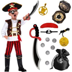 G.C Pirate Costume for Kids Pretend Role Play Dress Up Party Favors Deluxe Toys Gift Pirate Set for Children Toddler (5-6 Years)