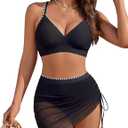 Blooming Jelly Women's Bikini Sets High Waisted Swim Skirt Tummy Control Swimsuits Two Piece Scalloped Trim Bathing Suit (X-Large, Black)