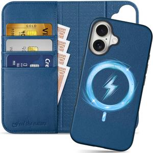 SHIELDON Wallet Case for iPhone 16 Plus 5G 6.7", Genuine Leather Detachable RFID Blocking Card Case Folio Magnetic Shock-Absorbent Wireless Charging Compatible with iPhone 16 Plus - Nappa Royal Blue