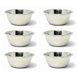 GODAGE Set of 6 Stainless Steel Flat Rim Flat Base Mixing Bowls (7.0 inch Wide)