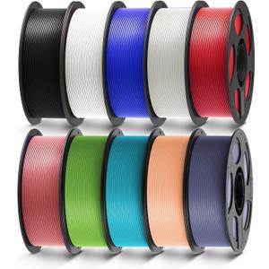 ANYCUBIC PLA Filament 1.75mm Bundle, 3D Printer Filament 1.75mm Dimensional, Black, White, Clear, Red, Blue, Pink, Tropical Turquoise, Peach Pink, Interstellar Violet, Spring Leaf, 10KG in Total