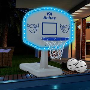 Solar Pool Basketball Hoop with Lights, 34"x34"x42.2" Oversized Swimming Pool Toys with 2 Balls/Pump for Poolside Water Basketball Game, High Brightness LED Poolside Basketball Hoop for Kids & Adults