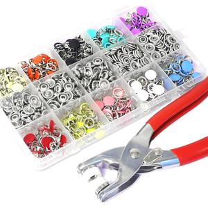 AIMUNOK 200 Sets Metal Snaps Buttons with Metal Fastener Pliers Tool Kit-for Craftsmanship DIY (800pcs /9.5mm /10 Vibrant Colors/Hollow)
