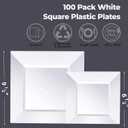 Goodluck 100 Pack Square Plastic Plates, Heavy Duty 50 Dinner Plates 9.5" and 50 Dessert Plates 6.5", Fancy Disposable Plates for Wedding, Holiday Party, Birthday, White