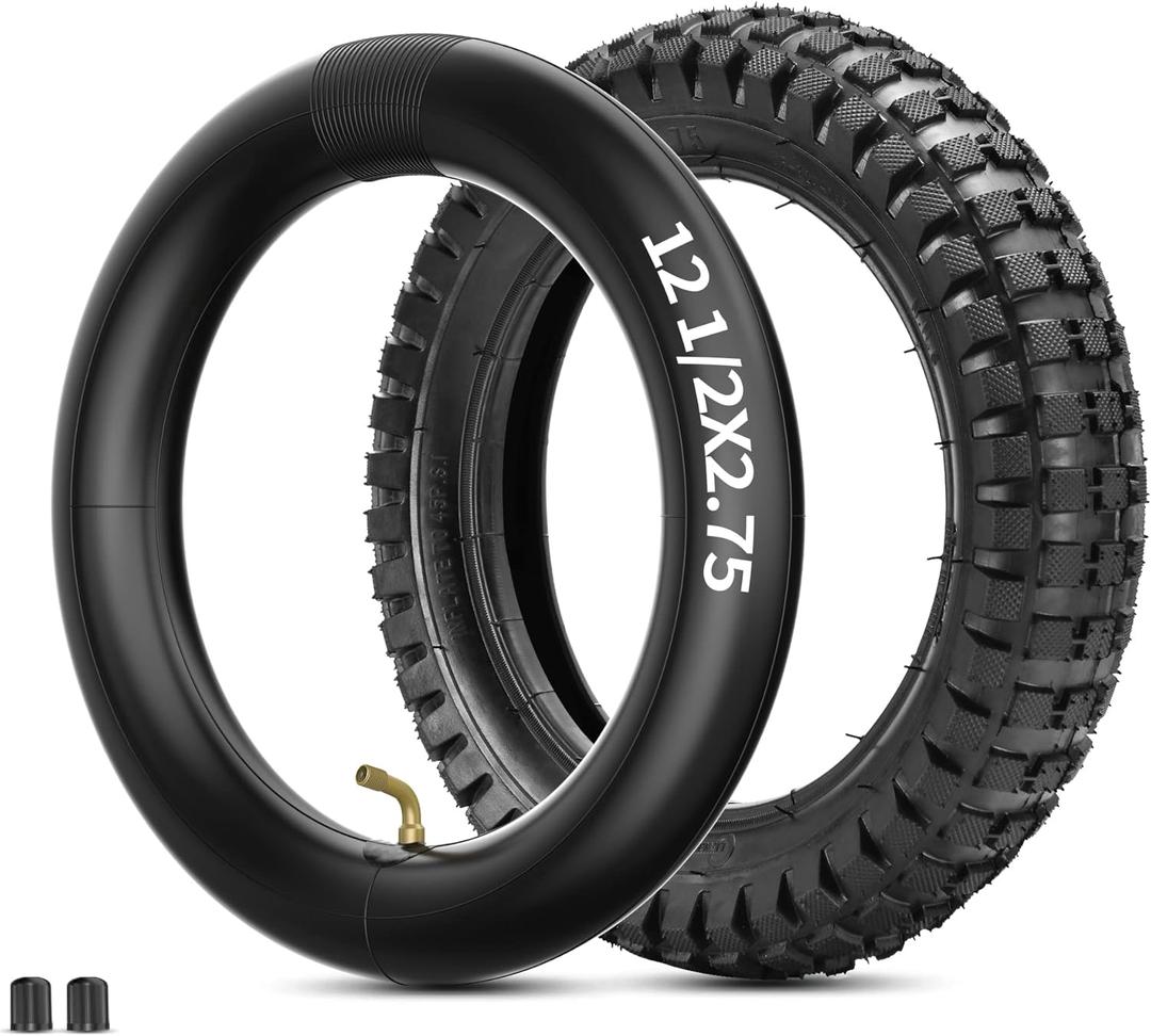RUTU 12.5x2.75 Inner Tube & Bike Tire Set - Compatible with Scooter, Kids Dirt Bikes, 12 1/2 x2 3/4 - Heavy Duty Scooter Tire Tube for Mini Pocket Bikes TR87 valve stem Air Valve with Dust Caps