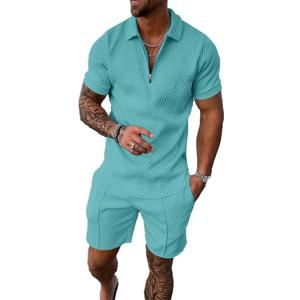 BIRW Mens Short Sets 2 Piece Outfits Polo Shirt Fashion Summer Tracksuits Casual Set Short Sleeve and Shorts Set for Men (Small, Sky Blue)