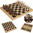 TOWO 3-In-1 Chess Checkers/Draughts Backgammon Set Folding Wooden Chess Board, Portable Family Travel Board Game for Kids and Adults, Eco-Friendly Strategy Game Gift Classic Traditional Wood Toy
