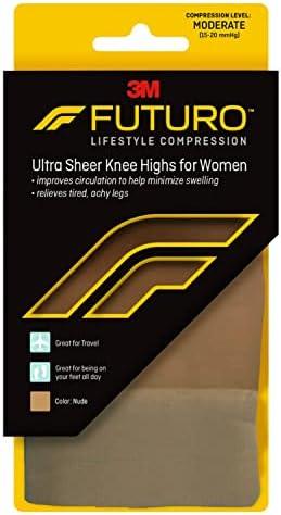 FUTURO Ultra Sheer Knee Highs for Women, Nude, 71060EN, Medium, Moderate (15-20 mm/Hg) 2 Pcs