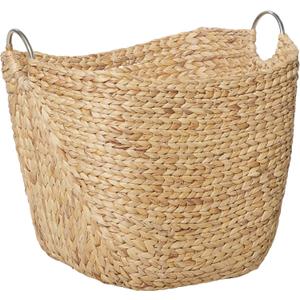 Deco 79 Seagrass Handmade Decorative and Functional Storage Basket Large Woven Basket Organizer with Ring Metal Handles, Basket for Storage 21" x 17" x 19", Brown