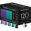 ROSSO CAFFÈ 120 Espresso Coffee Pods for Nespresso Original Machines - Value Intense Pack of Rich and Bold Capsules, 3 Premium Dark Roasts Flavors (Intensity 9-12) (EXP 01/31/28)