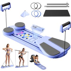 Pilates Board - 7 in 1 Pilates Reformer Set, Multifunctional Abdominal Pilates Board for Home Workout Equipment, Portable Foldable Pilates Exercise MachineDouble Elastic Band Pilates Reformer Board