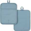 KitchenAid Ribbed Soft Silicone Pot Holder 2-Pack Set, Fog Blue, 7"x9"