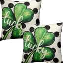 St. Patrick's Day Throw Pillow Covers 18x18 Inch Set of 2 Lucky Shamrock and Cream Dot Cushion Case Square Lucky Clover Green and Cream Throw Pillows Case for Party Sofa Couch Bed Bench Outdoor