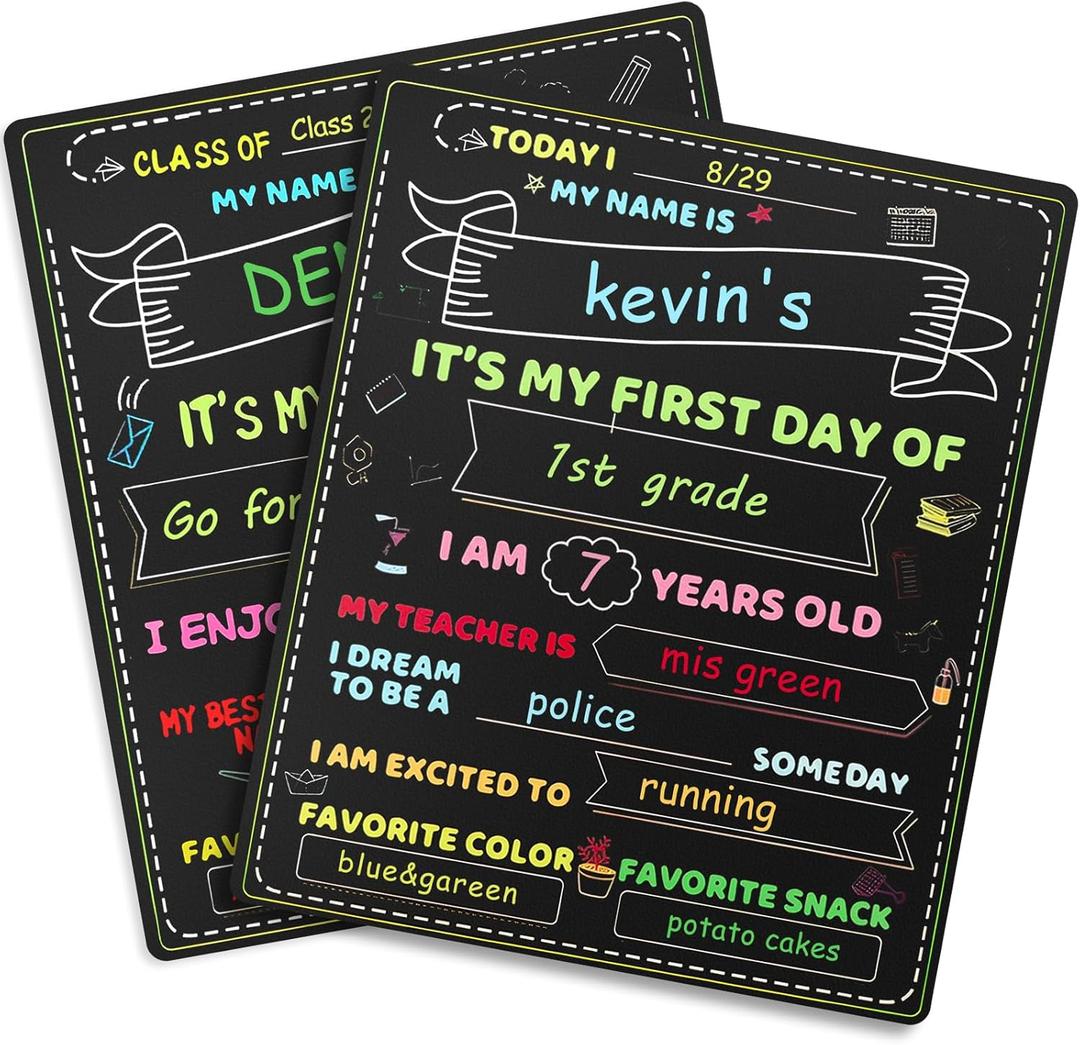 First Day of School Board, 12"x10" Reusable Chalkboard Sign for Kids, Double-Sided Photo Prop for First and Last Day, Back to School Supplies for Kindergarten to Grade 12