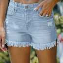 luvamia Women Casual High Waisted Denim Shorts Frayed Raw Hem Ripped Jeans Shorts (S)