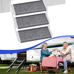 RV Step Covers 3 Pack 22 Inch RV Step Rug with Install Hooks Fit 8-11" Camper Step Cover RV Stair Covers Ideal for Wide Radius Steps - Grey