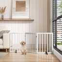 Dog Gates for The House Freestanding Foldable Pet Gates for Doorways 3 Panels 24'' Tall with 2PCS Support Feet Wooden White Dog Gate for Stairs