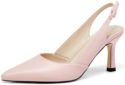 Rilista Women's Slingback Kitten Heels Closed Pointed Toe Wedding Party Dress Pumps Shoes, Pink, Size 11
