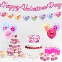 Valentine's Day Party Decorations, Happy Valentines Day Banner with Cupcakes Toppers and Romantic Latex Balloon, Valentines Theme Party Decorations Supplies