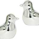 Silver Bird Statue Pair, 2-Pack 3 inch Shiny Accent Small Knick Knacks for Home Office Shelf Desk Coffee Table Decoration
