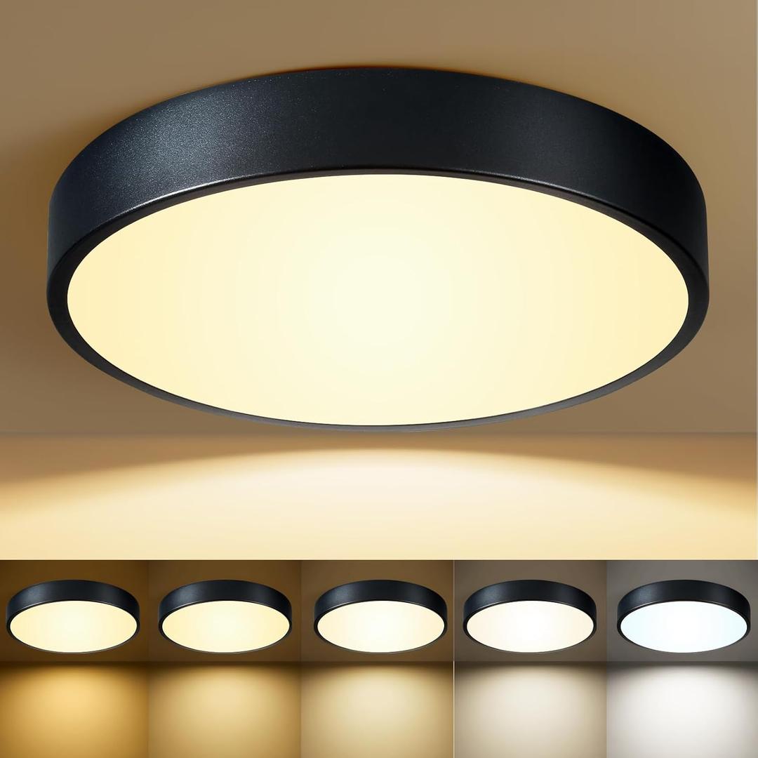 Black Flush Mount Ceiling Light 12 inch LED Dimmable Ceiling Lamp 24W 5CCT(2700K-5000K) Modern Close to Ceiling Light Fixture for Bedroom Foyer Kitchen Entryway Closet Hallway