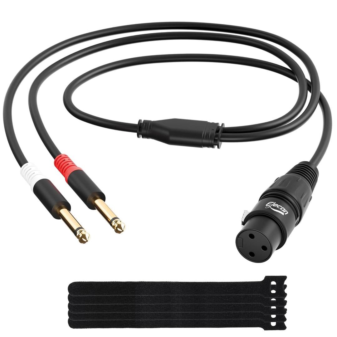 3-Pin XLR Female to Dual 6.35mm 1/4'' TS Male Y Splitter Converter Cable 25 Ft, Double Mono to XLR Microphone Cable Stereo Audio Interconnect Adatper Cord for Mixer AMP Speaker+5 Ties