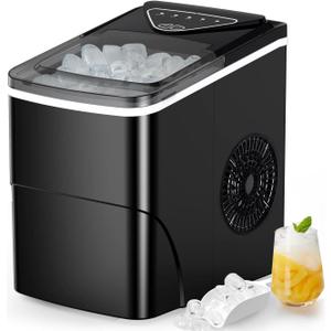 Totnz Countertop Ice Maker Machine, 26lbs in 24Hrs, 9 Ice Cubes Ready in 6 Mins, Auto-Cleaning Portable Ice Maker with Basket and Scoop, for Home/Kitchen/Camping/RV (Black-im01)