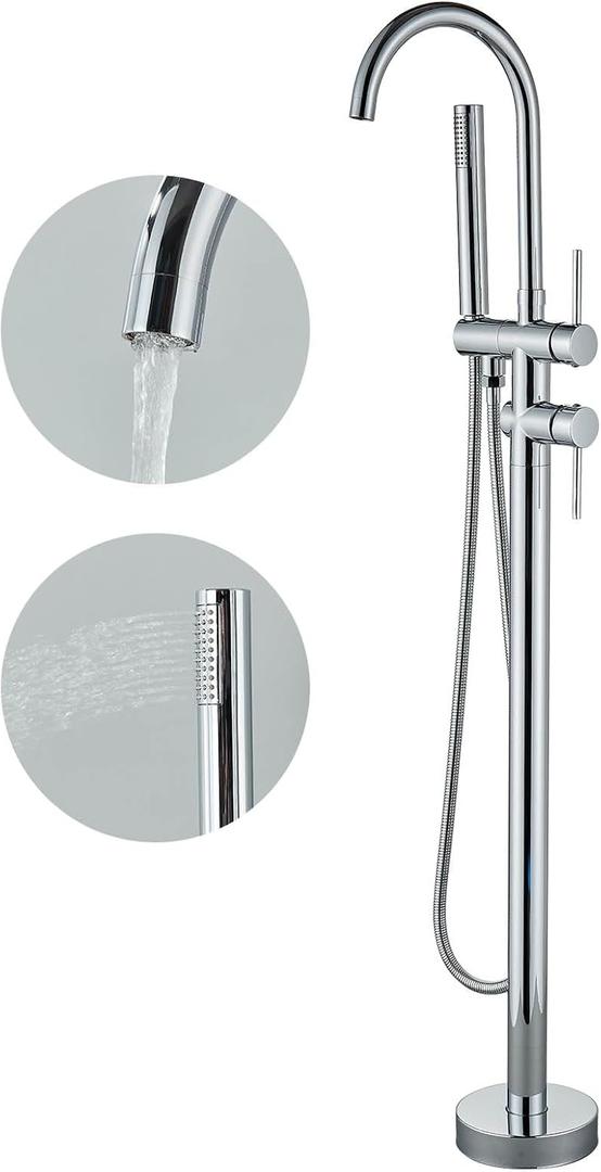 YAGATAP Freestanding Bathtub Faucet Floor Mount Tub Filler Chrome High Flow Shower Faucets with Handheld Shower Mixer Taps Swivel Spout YAGATAP Freestanding Bathtub Faucet Floor Mount Tub Filler Chrome High Flow Shower Faucets with Handheld Shower Mixer Taps Swivel Spout