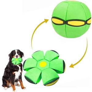 UFO Magic Balls, Pet Toy Flying Saucer Ball With 3 Lights, Creative Doggy Disc Ball Stomp, Portable Decompression Flying Flat Throw Dog Balls Toy for Childrens Kids Medium Dogs Outdoor Sports (Green)