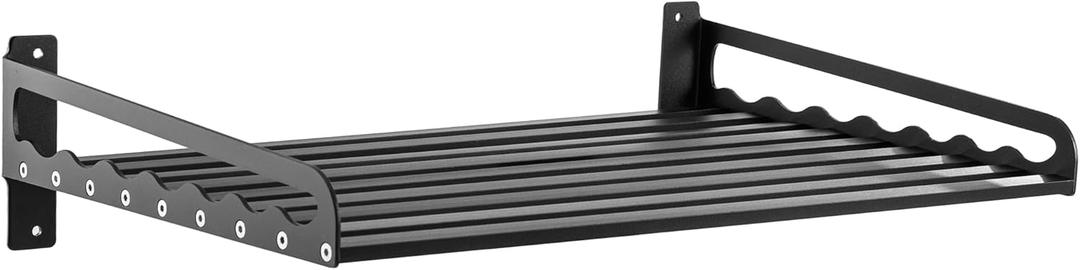 Microwave Oven Rack, Wall-Mounted Single Shelf, Heavy Duty, 1 Shelf, 60 lb Capacity, Black Iron, Powder Coated, Wall Mount, Kitchen Storage