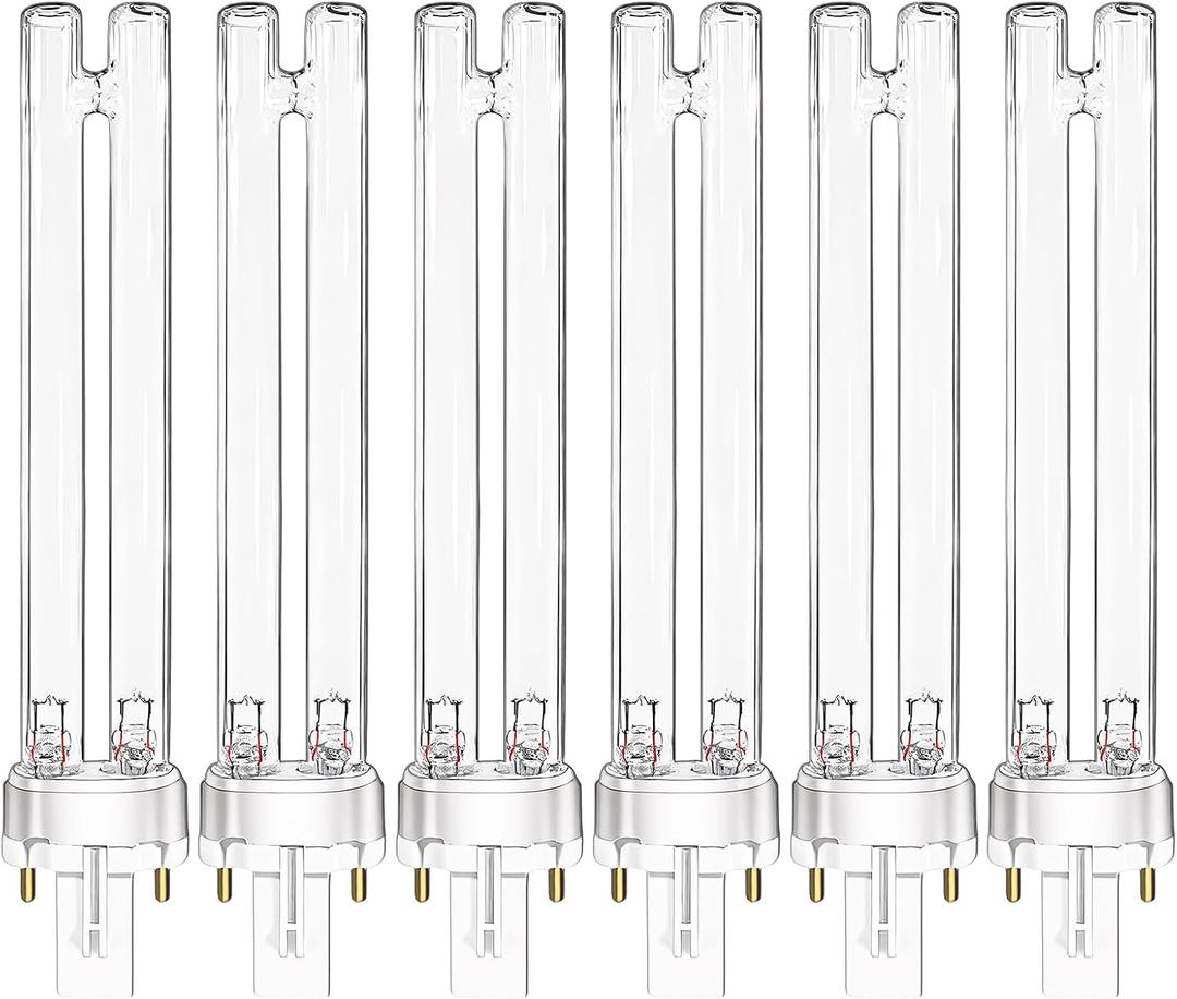 6 Pcs JUP-01 Aquarium Clarifier Bulbs, 9W G23 Base Replacement Light Bulb Compatible with UVE9 CF400 CF500 UVCP-9 Light, for Crystal Clear Water in Fish & Turtle Tanks, Outdoor Ponds