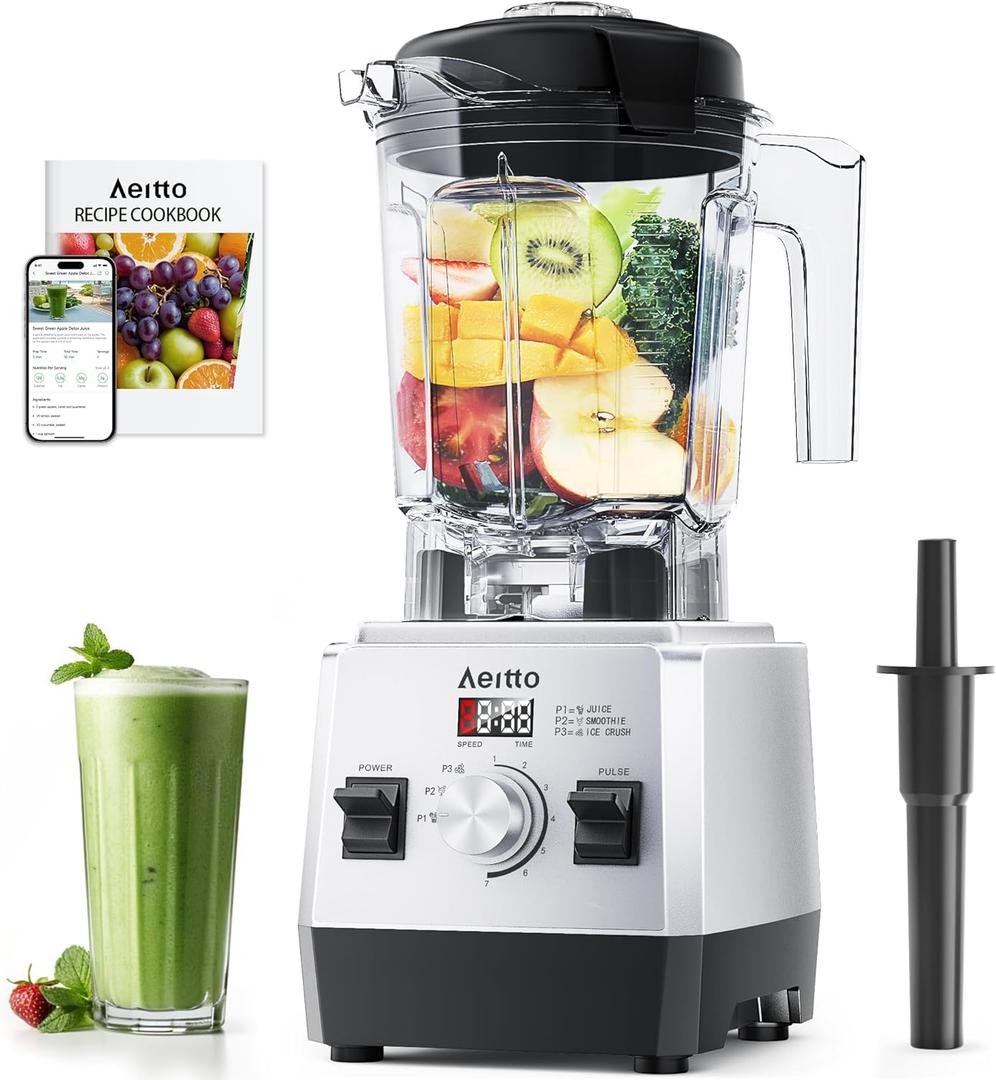 Aeitto Blenders for Kitchen with 68Oz. Large Capacity, 1800W Max Power Smoothie Blender, 3 Preset Programs & 7 Speeds, Professional Countertop Blender for Smoothies, Ice Crush, Generation2 Silver