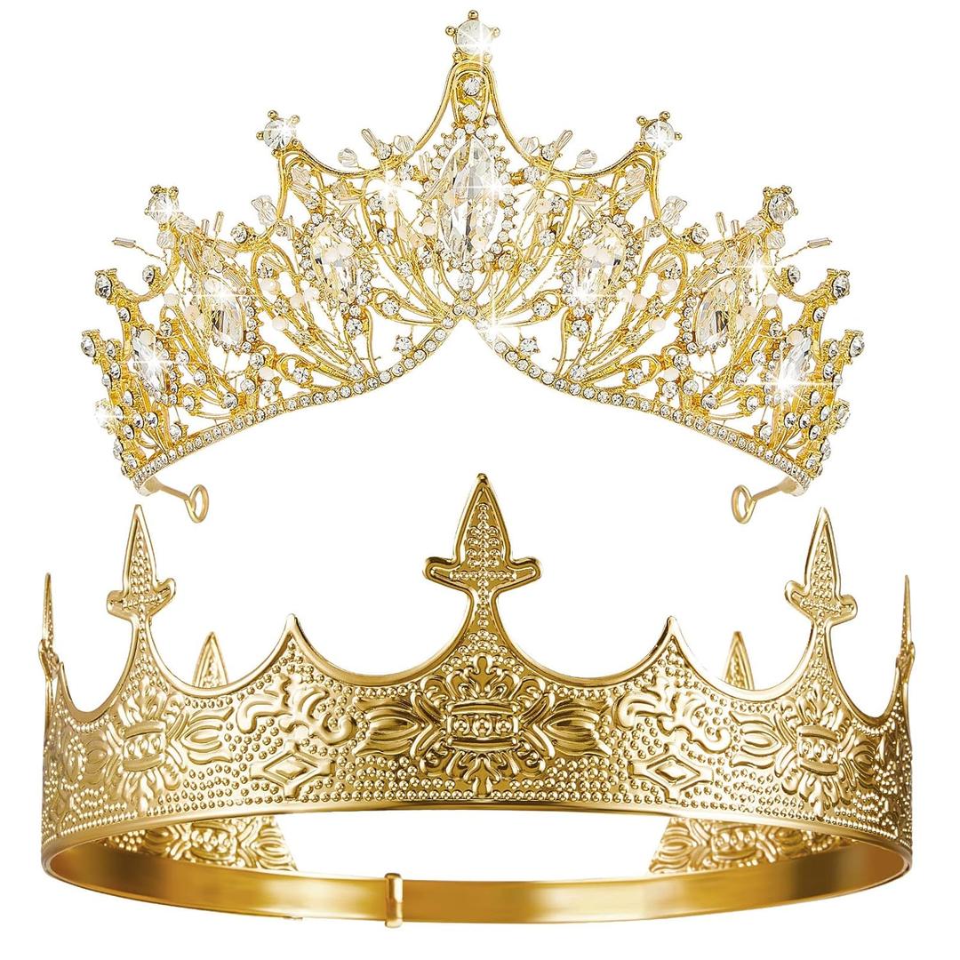 Sureio 2 Pcs King and Queen Crowns Set, Rhinestone Royalty Tiaras for Couple, Graduate Prom Birthday Wedding Hair Accessories(Vivid Style)