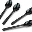 PlasticPro 50 Pack Heavy Weight Plastic Spoons Black Disposable Spoons Plastic Cutlery Set