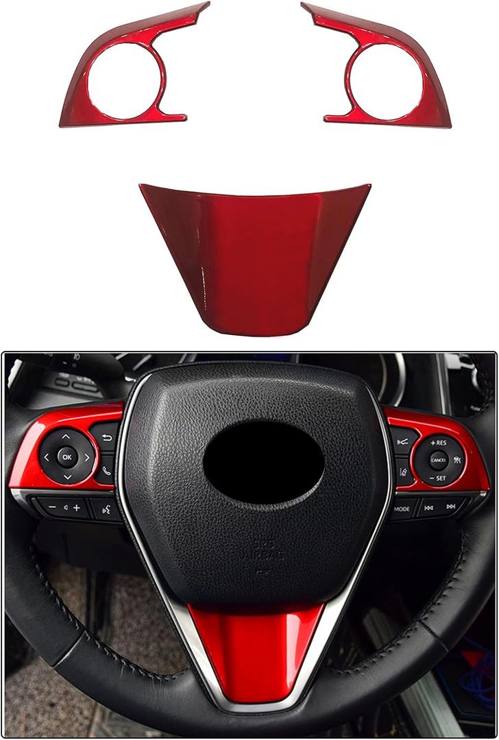 3PCS ABS Red Steering Wheel Button Cover Sticker Interior Decoration Sticker Accessories Trim for Toyota Camry 2018 2019 2020 2021 2022 2023 2024,for Toyota Avolon 2019 2020 2021 2022