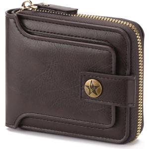 Wallet Men Leather Bifold Wallets For - Flap ID Window Zip Coin Pocket Mensr Wallets - Big Capacity Credit Card Travel Wallet (Coffee)