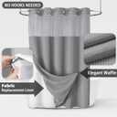 No Hook Shower Curtain and Liner Set,Grey Hotel Waffle Shower Curtain with Liner 75" L x 72" W