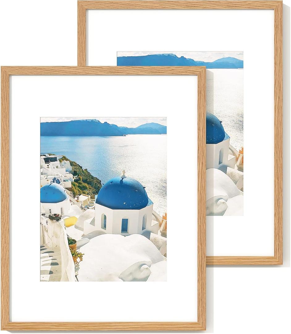 Axeman 16x20 Picture Frame with Mat for 11x14, Solid Oak Wood Poster Frame with Tempered Glass for Home Decor, Wooden 16x20inch Photo Frame for Art Photo and Prints, Set of 2, Natural (16x20-2P Real Glass, Natural)
