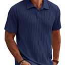 PJ PAUL JONES Polo Shirts for Men Short Sleeve Textured Knit Polo Fashion Summer Shirts Old Money Clothes Navy Blue (M)