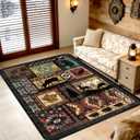 Rustic Cabin Room Rug Vintage Nature and Animals Area Rugs for Bedroom Living Room Dining Decor 5'x7' (Grey)